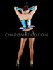 Blue and Gold Iridescent Futuristic Queen Vinyl Celestial Corset and Matching Arm Guards
