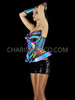 Blue and Gold Iridescent Futuristic Queen Vinyl Celestial Corset and Matching Arm Guards