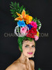 Tropical Flower Pink Corset Cage Skirt Headdress Costume Set