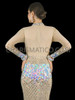 Nude Long Sleeve Silver Sequin Drag Queen Gown
