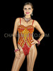 Fire Goddess Sexy Burlesque Sequin Leotard With Beaded Fringe