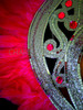 Exotic Accented Silver Paisley Styled Fuchsia Feathered Collar