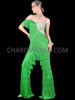 Fancy Off Shoulder Latin Fringe Dance Pants with Rhinestone