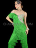 Fancy Off Shoulder Latin Fringe Dance Pants with Rhinestone