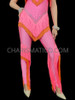 Neon Pink Andra-Inspired Fringe Samba Dance Catsuit with Rhinestone