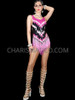 Thunderbolt Black and Fuchsia Beaded Hemline Sequin Leotard