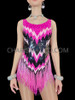 Thunderbolt Black and Fuchsia Beaded Hemline Sequin Leotard