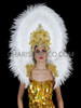 White and Golden Feather Showgirl Headdress and Backpack Set