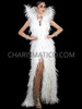 Regal Angelic White Backless Feather Gown with High Collar