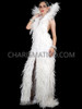 Regal Angelic White Backless Feather Gown with High Collar