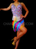 Colorful Latin Styled Rainbow Gay Pride Fringe Dance Mini-Dress