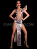 Silver Futuristic Dress With Beads Details And Open Mesh Back