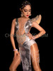 Silver Futuristic Dress With Beads Details And Open Mesh Back