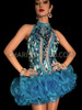 Blue High Necked Teardrop Sequin Organza Ruffled Tutu Dress