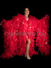Star-Studded Red Organza Coat with Dramatic Boa Sleeves