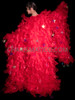 Star-Studded Red Organza Coat with Dramatic Boa Sleeves