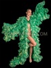 Peacock Queen Iridescent Green Ruffle Organza Layered Drag Coat