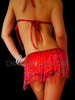 Sexy Red Salsa Style Feather Burlesque Dress With Bead Fringe Skirt