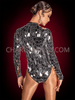 Shiny Silver Mirror Dance Full-Sleeve Leotard with Disco Ball Effect 