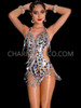 Jaguar Print Side Cut-out Dance Salsa Leotard with Fringes