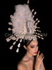 Faded White Feathered Peacock-Inspired Goddess Headdress 