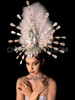 Faded White Feathered Peacock-Inspired Goddess Headdress 
