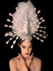 Faded White Feathered Peacock-Inspired Goddess Headdress 