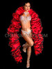 Fierce Red Ruffle Organza Boa with Black Lace Trim