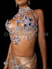  Burlesque Pink Crystal Accented Floral Style Cage Bra And Thong Set