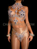  Burlesque Pink Crystal Accented Floral Style Cage Bra And Thong Set