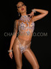  Burlesque Pink Crystal Accented Floral Style Cage Bra And Thong Set