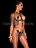 Black Pin-Up Burlesque Crystal Bra Nipple Tassel Belt Set