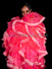 Frenzy Peach Pink Organza Drag Coat with Fringe Trim