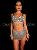 Shimmery Mirror Disco Ball Silver Bra and Skirt set