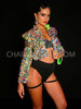 Rainbow Shimmer Multicolor 3D Sequin Cutout  Rave Jacket