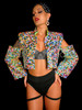 Rainbow Shimmer Multicolor 3D Sequin Cutout  Rave Jacket