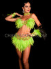 Neon Green Carnival Samba Feather Bra & Skirt Set