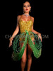 Dazzling Gold Sequin Leotard with Crystal Cage Skirt
