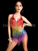 Rainbow Pride LGBT Beaded Fringe Salsa Dance Leotard