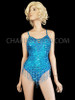 Sexy V-Neck Burlesque Blue Sequin Leotard Silver Bead Fringe