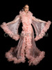 Peach Sheer Organza Reveal Coat with Ruffled Borders