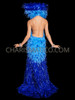 Blue Ocean High-Collar Feather Full-Length Gown