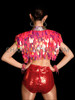 Holographic Pink Stardust Teardrop Sequin Rave Festival Bolero Crop Jacket