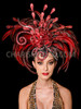Deep Red Rooster Feathers Headdress with Spiral Design