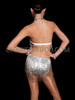 Silver Beaded Fringe Salsa Dance Leotard