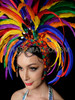 Vibrant Rooster Pride Feather Headdress with Crystal Adornments