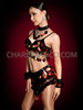 Fireside Orange Red Black Sequin Bra and Skirt