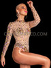 Nude Mock-Neck Long-Sleeve Mardi Gras Sequin Bodystocking