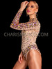 Nude Mock-Neck Long-Sleeve Mardi Gras Sequin Bodystocking