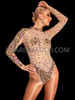 Nude Mock-Neck Long-Sleeve Mardi Gras Sequin Bodystocking